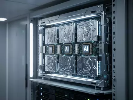 Ein hochmodernes Server-Rack mit spezialisierter KI-Hardware in einem professionellen Rechenzentrum. - Foto: über boerse-global.de