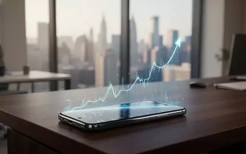 Ein modernes Smartphone auf einem Schreibtisch zeigt einen steil ansteigenden digitalen Finanzgraphen. - Foto: über boerse-global.de
