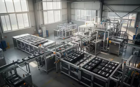 Industrielle Recyclinganlage für Batterietechnik in einer hellen, modernen Lagerhalle. - Foto: über boerse-global.de