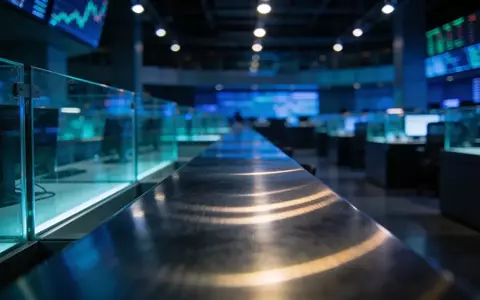 Ein moderner, dunkel gehaltener Handelsraum mit professioneller Beleuchtung und Fokus auf eine reflektierende Oberfläche. - Foto: über boerse-global.de