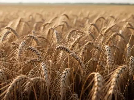 Nahaufnahme von goldenen Weizenähren auf einem Feld im weichen Sonnenlicht. - Foto: über boerse-global.de