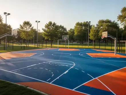 Moderner Multisportplatz in einer Parkanlage bei Sonnenuntergang. - Foto: über boerse-global.de