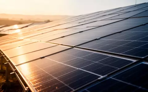 Moderne Solarpark-Anlage bei Sonnenuntergang mit Fokus auf die Photovoltaik-Module. - Foto: über boerse-global.de