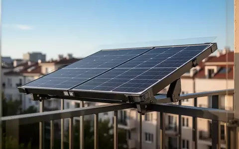 Ein modernes steckerfertiges Solarmodul, das an einem Balkongeländer eines Wohnhauses montiert ist. - Foto: über boerse-global.de