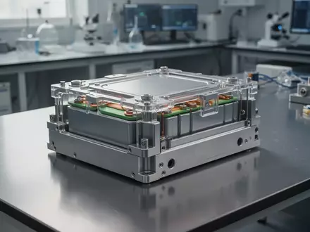 Ein moderner Lithium-Ionen-Batterie-Prototyp auf einem Labortisch in einer Industrieumgebung. - Foto: über boerse-global.de