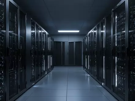 Server-Racks in einem modernen Rechenzentrum mit blauer Beleuchtung. - Foto: über boerse-global.de