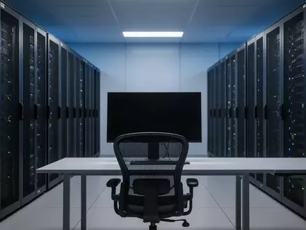 Ein moderner, minimalistischer Serverraum mit einer dunklen, inaktiven Computer-Workstation im Vordergrund. - Foto: über boerse-global.de