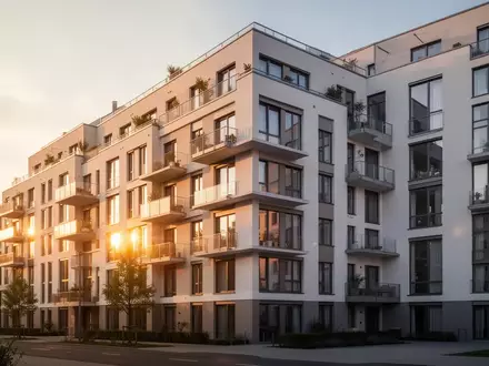 Modernes Wohngebäude der HOWOGE im warmen Licht der goldenen Stunde. - Foto: über boerse-global.de