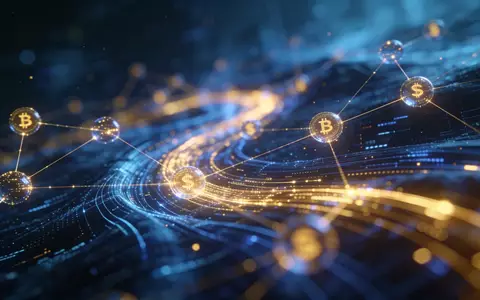 Abstrakte digitale Finanzlandschaft mit leuchtenden Datenströmen und Knotenpunkten als Symbol für dezentrale Finanzen. - Foto: über boerse-global.de