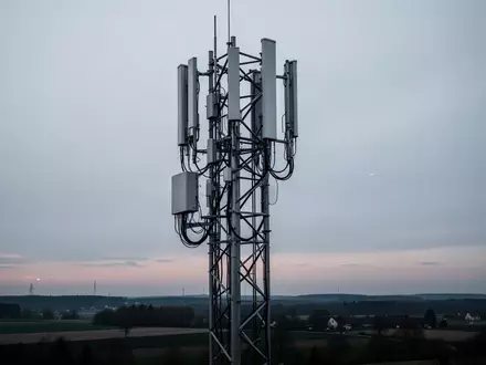 Ein moderner Mobilfunkmast vor einem bewölkten Abendhimmel als Symbol für die deutsche Netzinfrastruktur. - Foto: über boerse-global.de