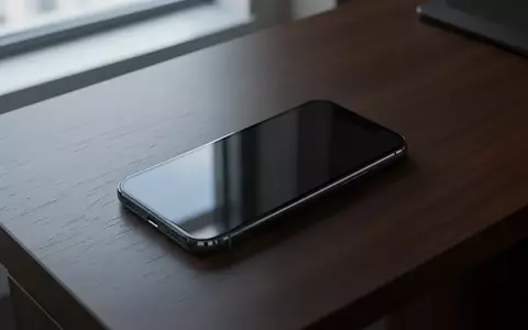 Ein Smartphone liegt auf einem dunklen Holztisch in einer ruhigen Büroumgebung, das Display ist dunkel. - Foto: über boerse-global.de