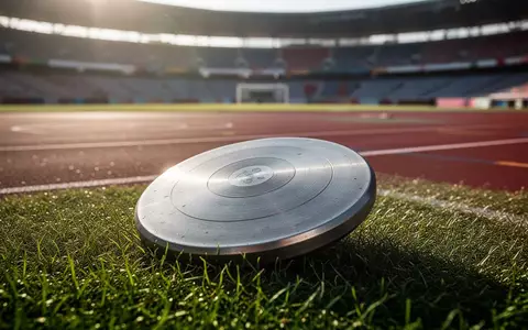 Ein Diskus liegt auf der Tartanbahn eines leeren Leichtathletikstadions bei Sonnenlicht. - Foto: über boerse-global.de