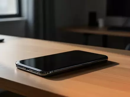 Ein modernes Smartphone liegt auf einem Schreibtisch aus Holz mit weichem Lichteinfall, das Display ist dunkel. - Foto: über boerse-global.de