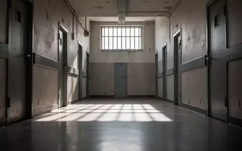 Ein leerer, steriler Flur in einer Justizvollzugsanstalt mit einfallendem Sonnenlicht und langen Schatten an den Wänden. - Foto: über boerse-global.de