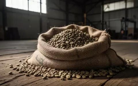 Rohkaffeebohnen in einem Jutesack auf einem Lagerhallenboden - Foto: über boerse-global.de