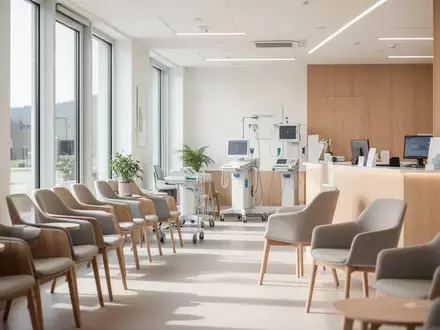 Moderner Wartebereich einer medizinischen Einrichtung mit heller Architektur und Tageslicht. - Foto: über boerse-global.de