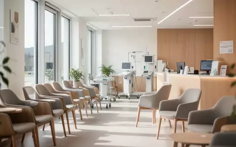 Moderner Wartebereich einer medizinischen Einrichtung mit heller Architektur und Tageslicht. - Foto: über boerse-global.de