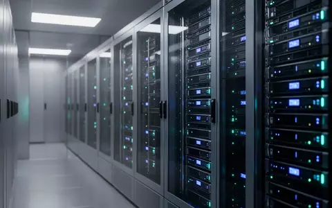 Moderne Serverarchitektur in einem Rechenzentrum mit blauer Beleuchtung für KI-Infrastruktur. - Foto: über boerse-global.de