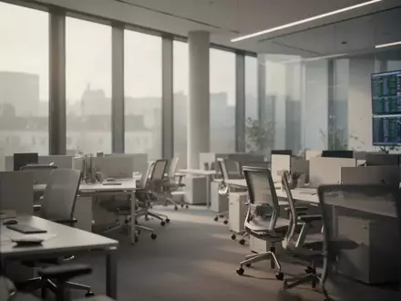 Leerer, moderner Handelsraum in Frankfurt bei morgendlichem Licht. - Foto: über boerse-global.de