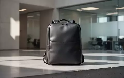 Ein minimalistischer, hochwertiger Business-Rucksack aus veganem Leder steht auf einem modernen Betonboden in einem Büro. - Foto: über boerse-global.de