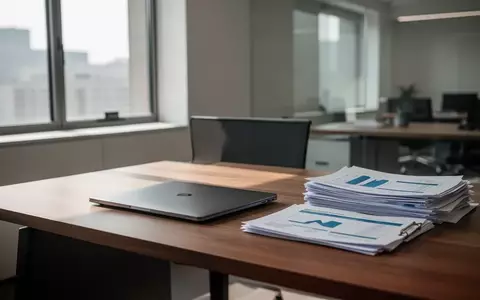 Ein minimalistischer, moderner Büroarbeitsplatz mit einem geschlossenen Laptop und geordneten Unterlagen bei Tageslicht. - Foto: über boerse-global.de