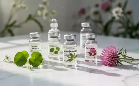 Laborumgebung mit Glasfläschchen botanischer Extrakte und Hautpflege-Inhaltsstoffen auf einer weißen Marmoroberfläche. - Foto: über boerse-global.de