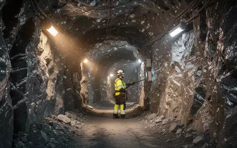 Ein moderner Untertage-Silberbergbau mit beleuchteten Felswänden und einem Bergarbeiter in Sicherheitskleidung. - Foto: über boerse-global.de