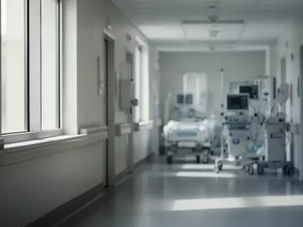 Ein ruhiger, sonnendurchfluteter Krankenhausflur mit minimalistischer Einrichtung und medizinischer Ausstattung im Hintergrund. - Foto: über boerse-global.de
