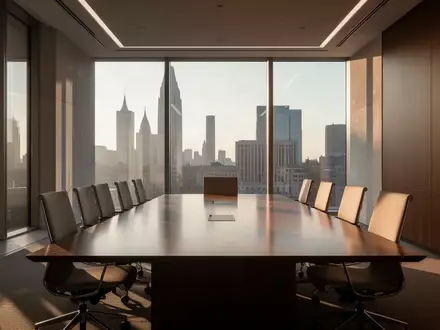 Ein minimalistisch eingerichteter Konferenzraum in einem Regierungsgebäude mit einfallendem Tageslicht. - Foto: über boerse-global.de