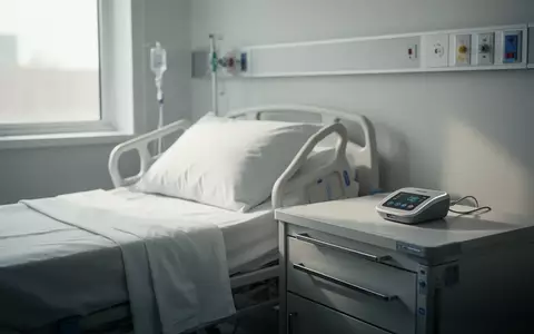 Modernes Patientenzimmer mit einem medizinischen Sensorengerät auf einem Nachttisch als Symbol für digitale Nachbetreuung. - Foto: über boerse-global.de