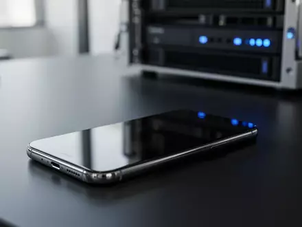 Modernes Smartphone mit dunklem Display auf einem Schreibtisch neben unscharfen technischen Geräten. - Foto: über boerse-global.de
