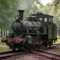 Eine historische Schmalspurlokomotive steht auf Gleisen in einer Parklandschaft. - Foto: über boerse-global.de