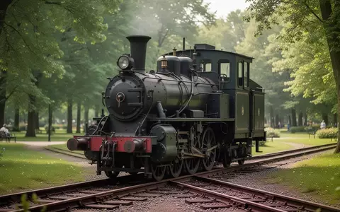 Eine historische Schmalspurlokomotive steht auf Gleisen in einer Parklandschaft. - Foto: über boerse-global.de