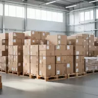 Gestapelte Versandkartons auf Holzpaletten in einem modernen Logistikzentrum. - Foto: über boerse-global.de