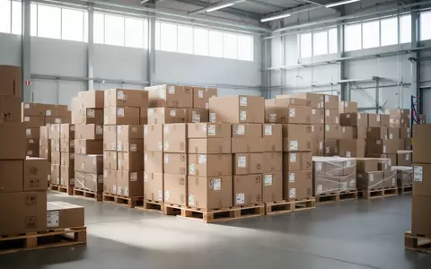 Gestapelte Versandkartons auf Holzpaletten in einem modernen Logistikzentrum. - Foto: über boerse-global.de