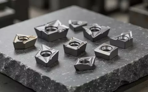 Nahaufnahme von industriellen Wolframkarbid-Einsätzen auf einer dunklen Steinoberfläche in einer Fabrikumgebung. - Foto: über boerse-global.de