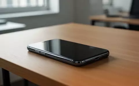 Ein modernes Smartphone liegt auf einem hölzernen Schreibtisch mit ausgeschaltetem Bildschirm vor einem unscharfen Hintergrund. - Foto: über boerse-global.de