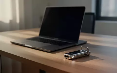 Ein minimalistischer Schreibtisch mit einem Laptop und einem physischen Sicherheitsschlüssel für die Passkey-Authentifizierung. - Foto: über boerse-global.de