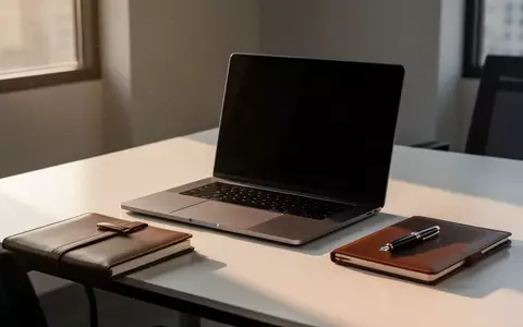 Ein minimalistischer Schreibtisch mit einem Laptop, einem Notizbuch und einem Füllfederhalter bei natürlichem Licht. - Foto: über boerse-global.de