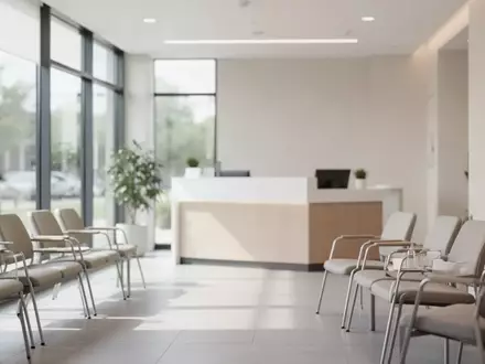 Ein heller, moderner Wartebereich in einer Arztpraxis ohne Personen. - Foto: über boerse-global.de