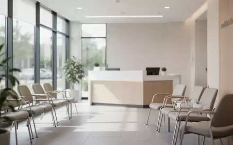 Ein heller, moderner Wartebereich in einer Arztpraxis ohne Personen. - Foto: über boerse-global.de