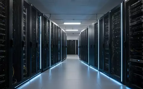 Moderne, minimalistische Serverräume mit blau beleuchteten Rack-Schränken in einem professionellen Rechenzentrum. - Foto: über boerse-global.de