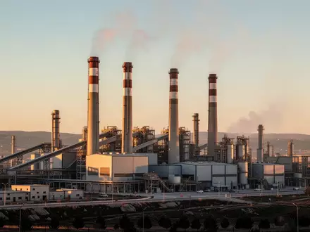 Moderne Industrieanlage mit hohen Schornsteinen vor einem klaren Himmel als Symbol für die neue Emissionshandelsverordnung. - Foto: über boerse-global.de
