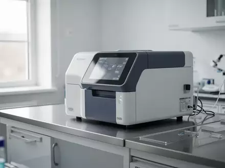 Ein kompakter Immunoassay-Analysator auf einem Labortisch in einer sterilen, modern eingerichteten medizinischen Umgebung. - Foto: über boerse-global.de