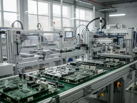Moderne Produktionshalle eines Elektronikunternehmens mit automatisierten Fertigungsanlagen. - Foto: über boerse-global.de