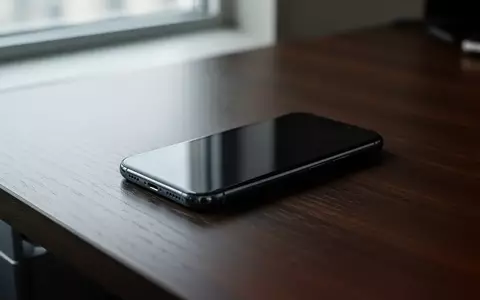 Ein Smartphone liegt dunkel auf einem hölzernen Schreibtisch, symbolisch für die Gefahr digitaler Betrugsmaschen. - Foto: über boerse-global.de