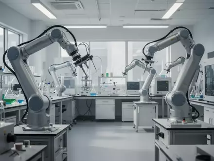 Ein hochmodernes, automatisiertes Labor mit Robotik und wissenschaftlichen Analysegeräten in einer sterilen Umgebung. - Foto: über boerse-global.de