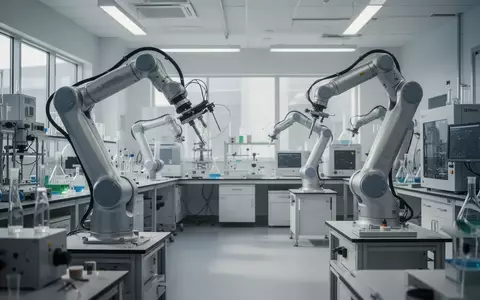 Ein hochmodernes, automatisiertes Labor mit Robotik und wissenschaftlichen Analysegeräten in einer sterilen Umgebung. - Foto: über boerse-global.de