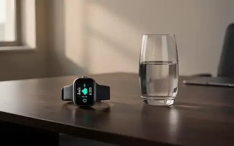 Ein minimalistischer Arbeitsplatz mit einem biometrischen Herzfrequenzmesser und einem Glas Wasser bei natürlichem Licht. - Foto: über boerse-global.de