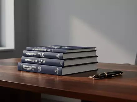Fachliteratur zum Steuerrecht auf einem Schreibtisch in einem modernen, minimalistischen Büro bei natürlichem Licht. - Foto: über boerse-global.de